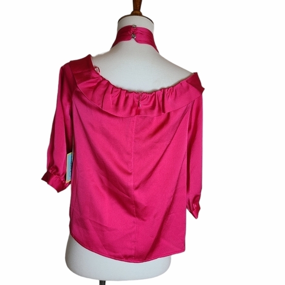 Cece Bow Off Shoulder Top Hot Pink Blouse XSmall NWT - Picture 3 of 9